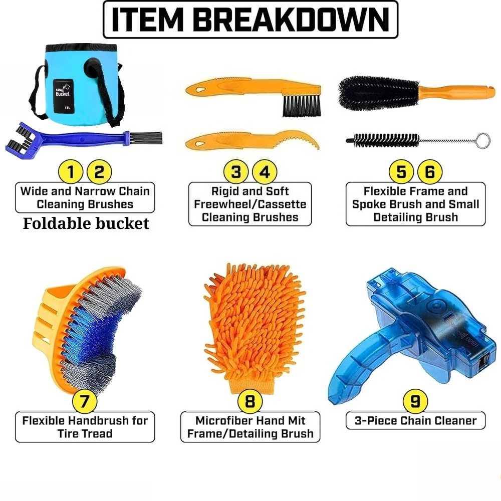9PCS Bike Cleaning Kit Compreh - Bike Chain Cleaner 评论和价格